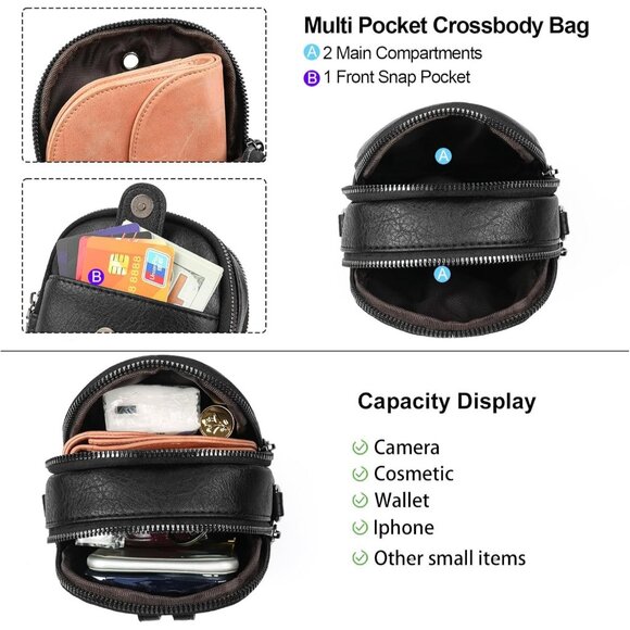 Women Y01 Black Phone Purse Crossbody Bags for Small Travel Wallet Touch Screen - Picture 2 of 8